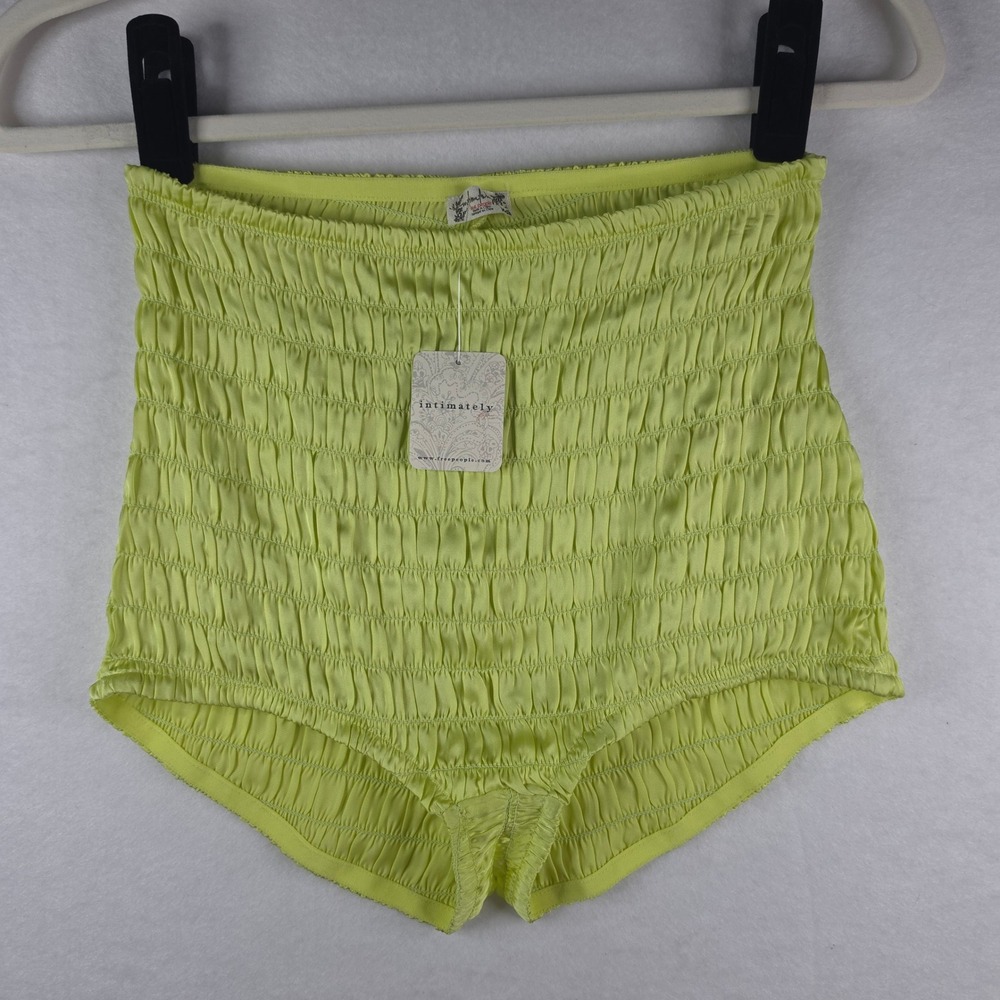 Free People Intimately Smocked Satin Hot Pants S Sunny Lime High Rise Bloomers